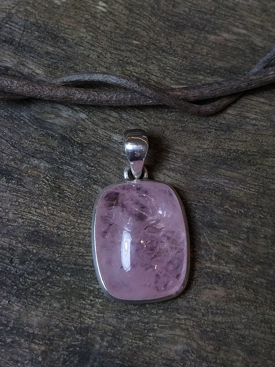 Pendant: Cabachon Cut & Polished Morganite Crystal Set in 925 Sterling Silver