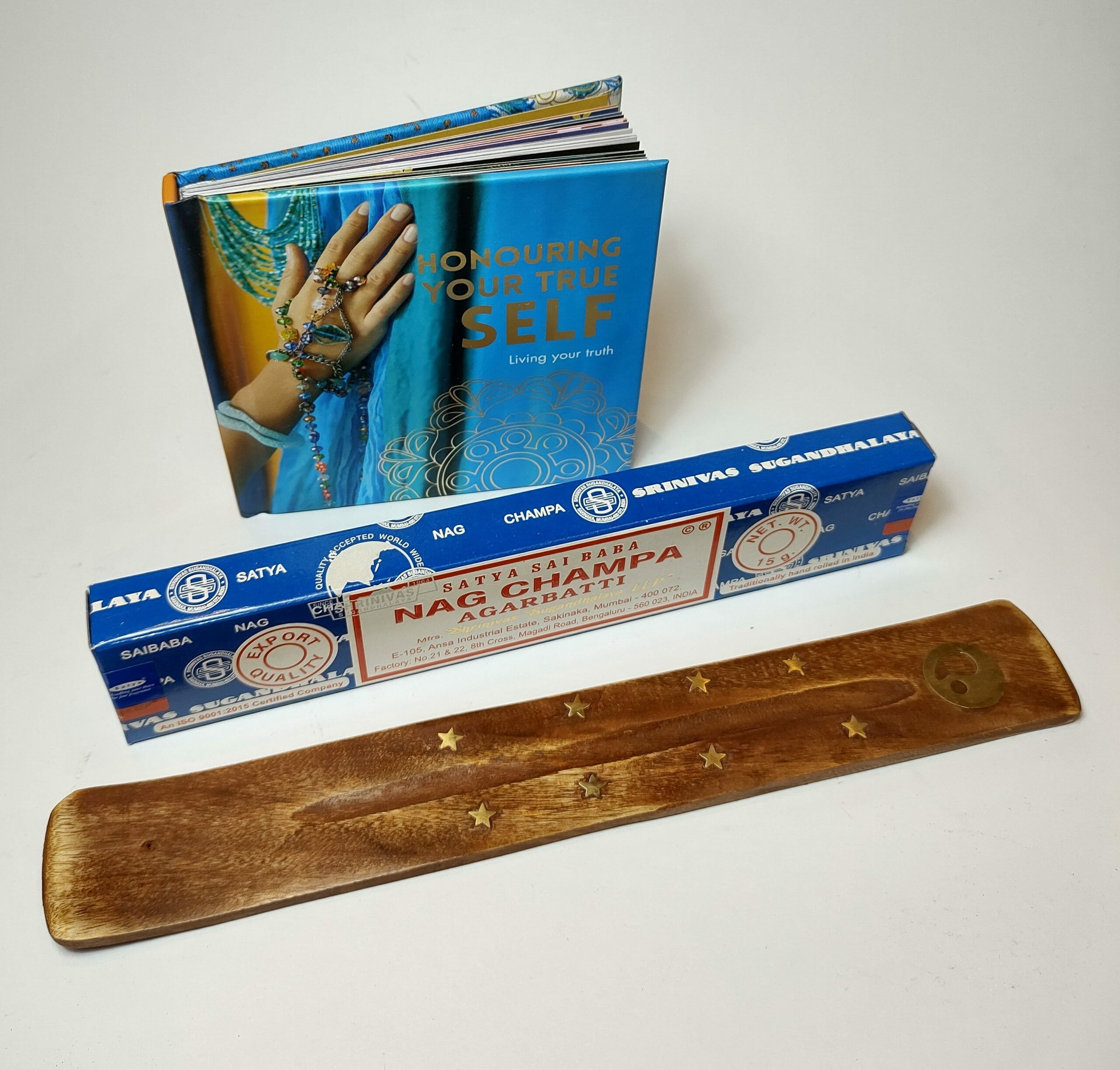 Gift Pack: Honouring Your True Self Hardcover Book + Satya Incense + Wood Incense Holder
