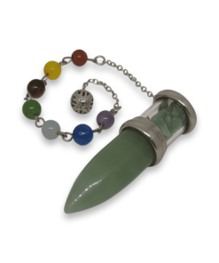 Crystal Pendulum Green Aventurine Bullet Case wiih Chips & Chakra Chain