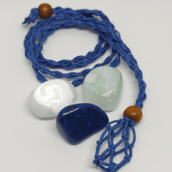 Macrame Crystal Holder Necklace: Dark Blue