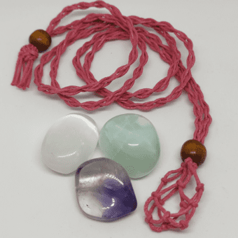Macrame Crystal Holder Necklace: Dark Pink