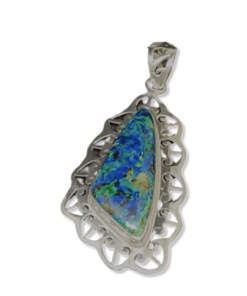 Azurite Malachite Cabuchon Trillion in Filigree Setting