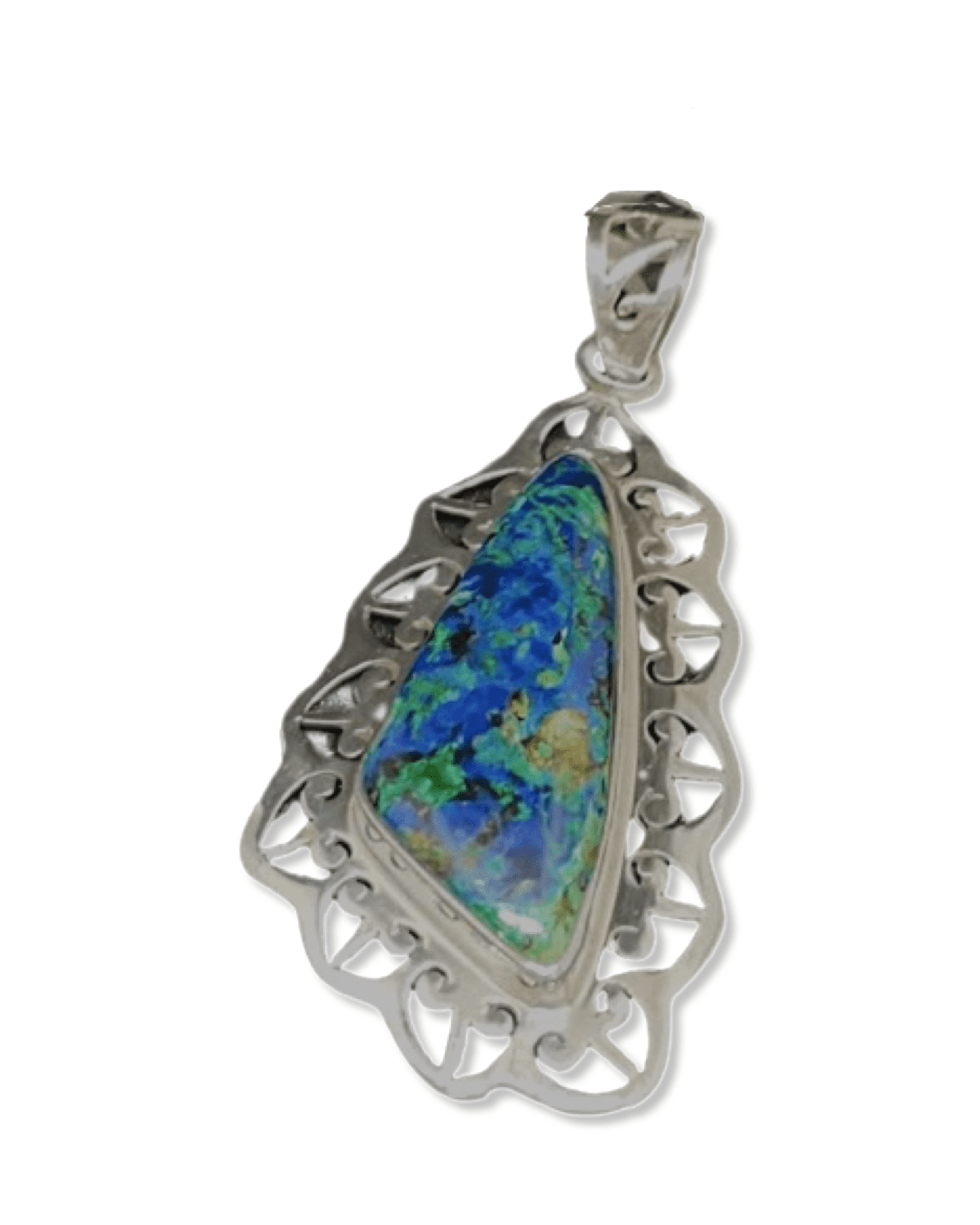 Azurite Malachite Cabuchon Trillion in Filigree Setting
