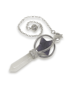 Crystal Pendulum Amethyst Merkabah Cage w Quartz Point