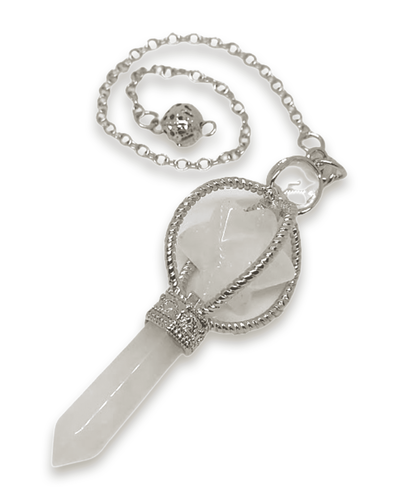 Crystal Pendulum Clear Quartz Merkabah Cage w Quartz Point