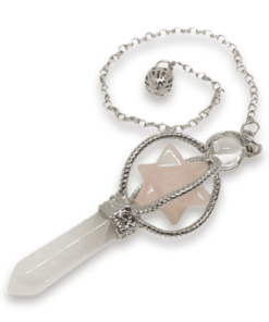 Crystal Pendulum Rose Quartz Merkabah Cage w Quartz Point