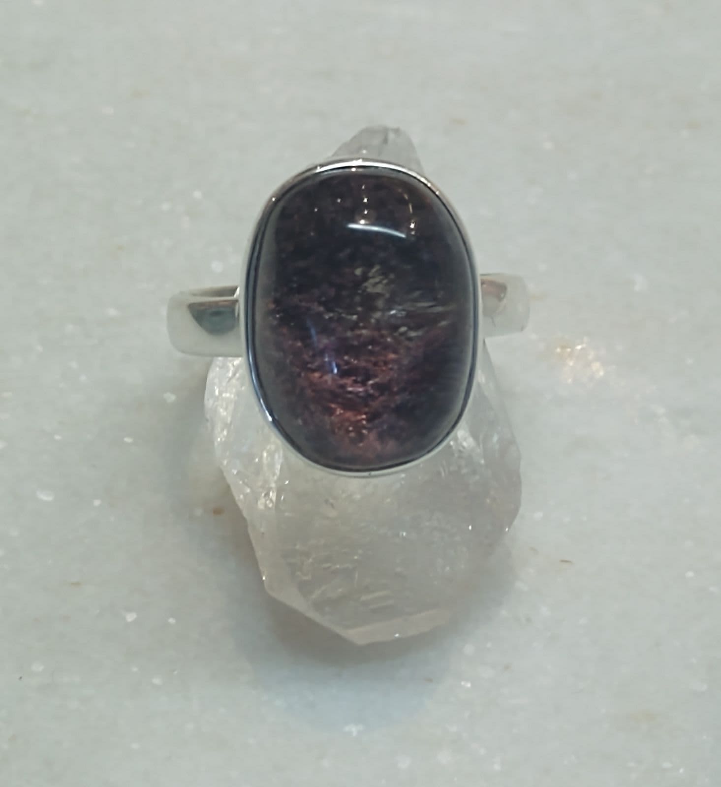 Lodolite Cabuchon Oval Simple Silver Ring size 9