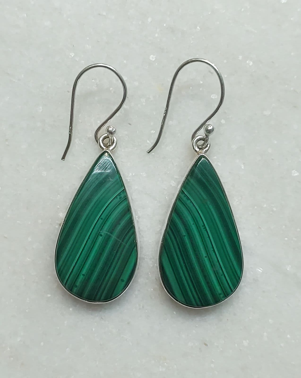 Malachite Cab Teardrop Earrings