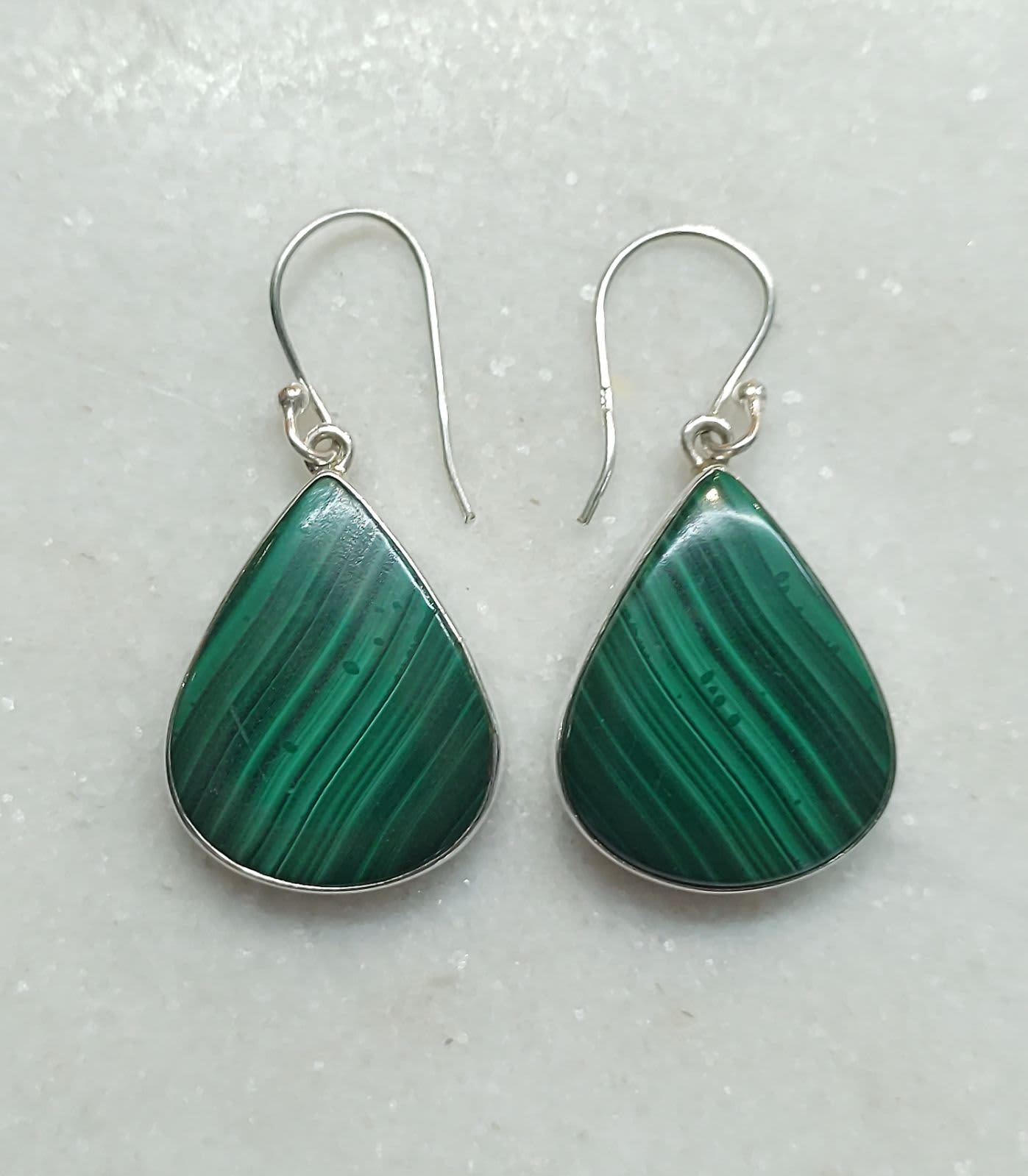 Malachite Cab Teardrop Earrings