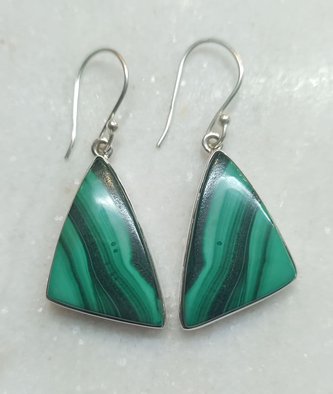 Malachite Cab Trillion Earrings