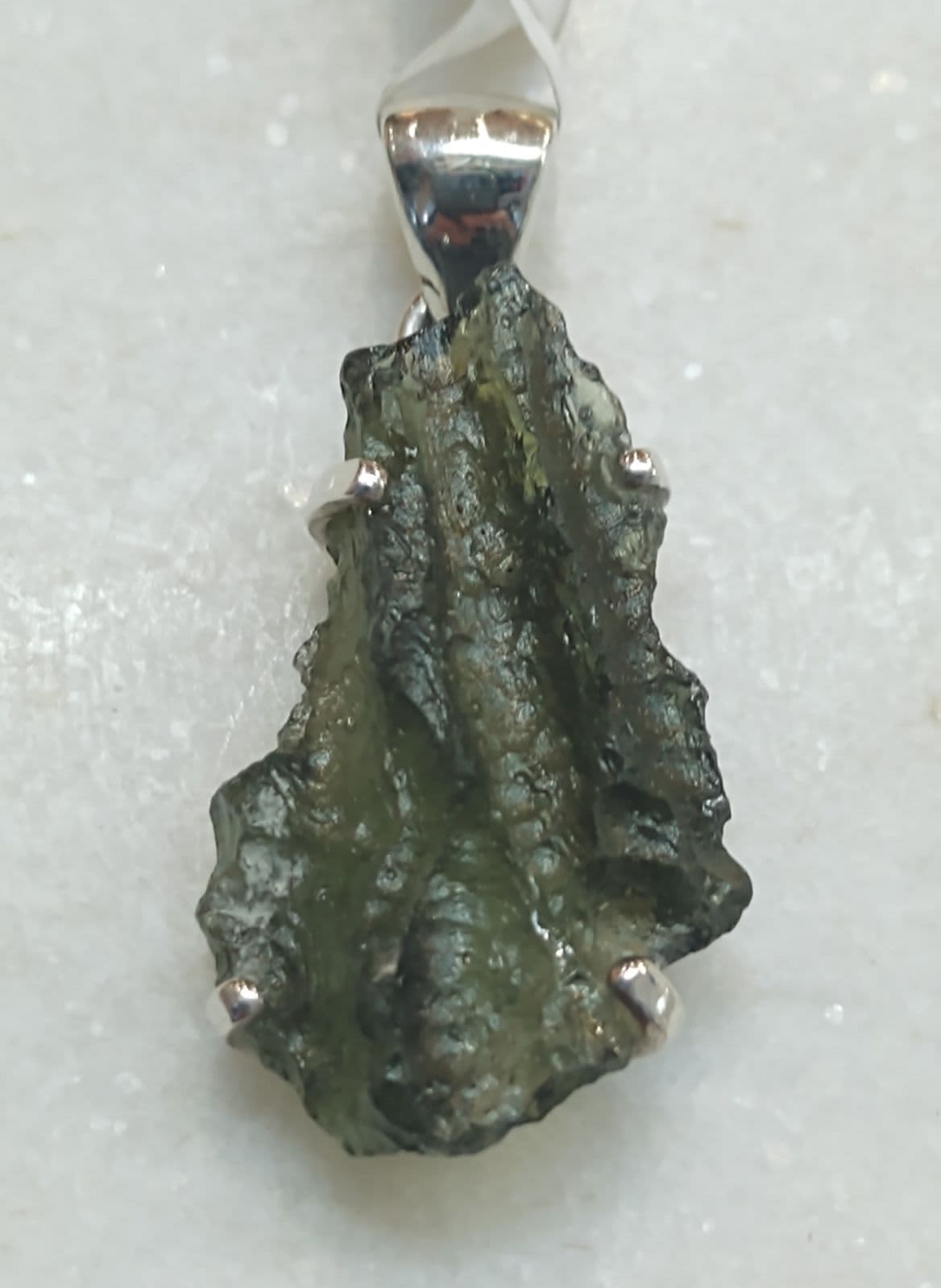 Moldavite Raw Natural Claw Set Pendant