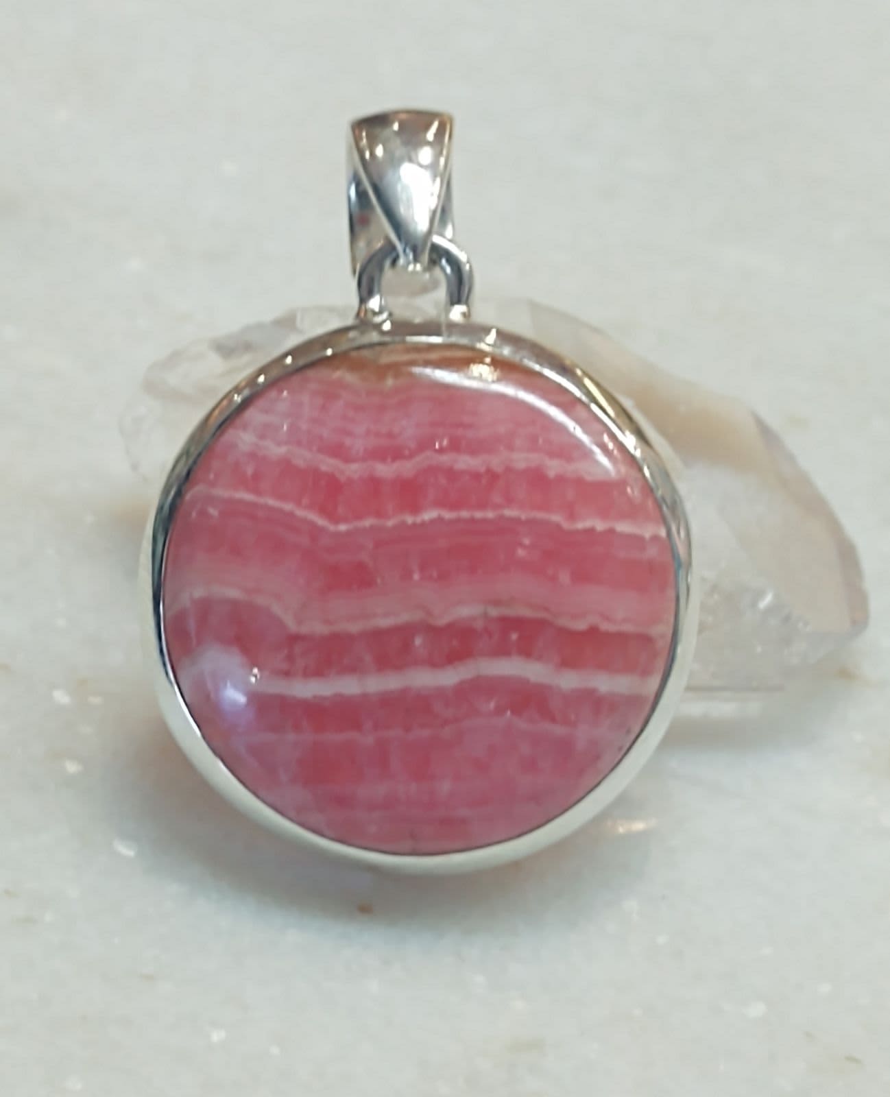 Rhodochrosite Cab Round Pendant