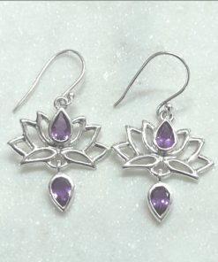 Amethyst Faceted Lotus Multi Stone Earrings | 925 Sterling Silver