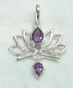 Amethyst  Faceted Teardrop Lotus Multi Stone Pendant | 925 Sterling Silver