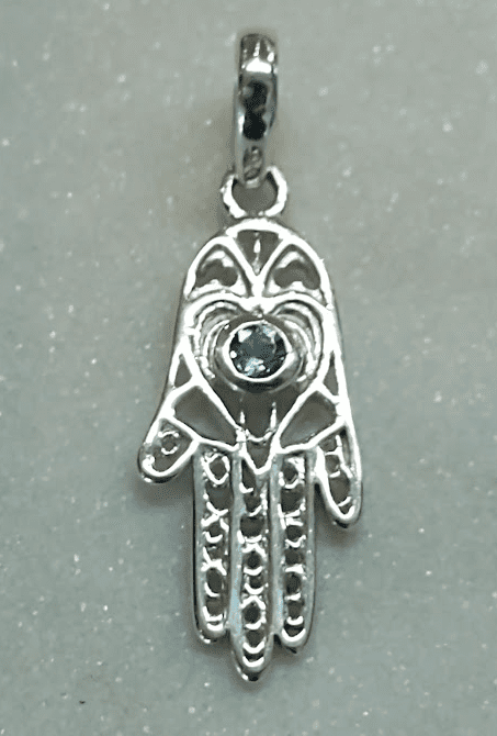 Blue Topaz Hamsa Hand Pendant | 925 Sterling Silver