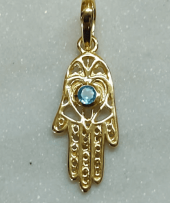 Blue Topaz Hamsa Hand Pendant | Gold Plated on 925 Sterling Silver