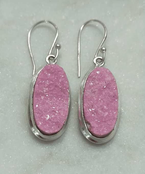 Cobaltian Calcite Druzy Oval Bezel Set Earrings