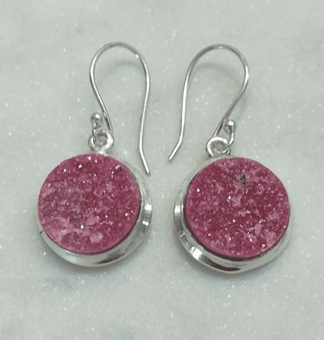 Cobaltian Calcite Druzy Round Bezel Set Earrings