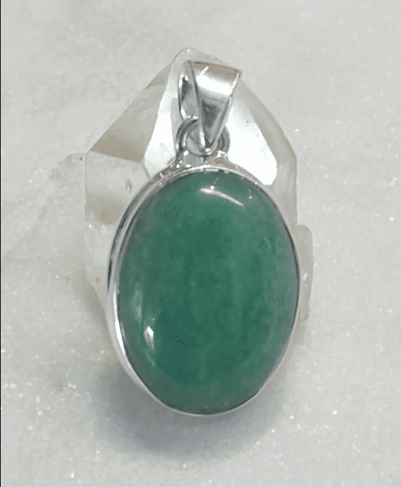 Green Aventurine Cabuchon Oval Bezel Set Pendant | 925 Sterling Silver