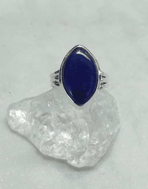 Lapis Lazuli Cabuchon Marquise Split Band Ring s9