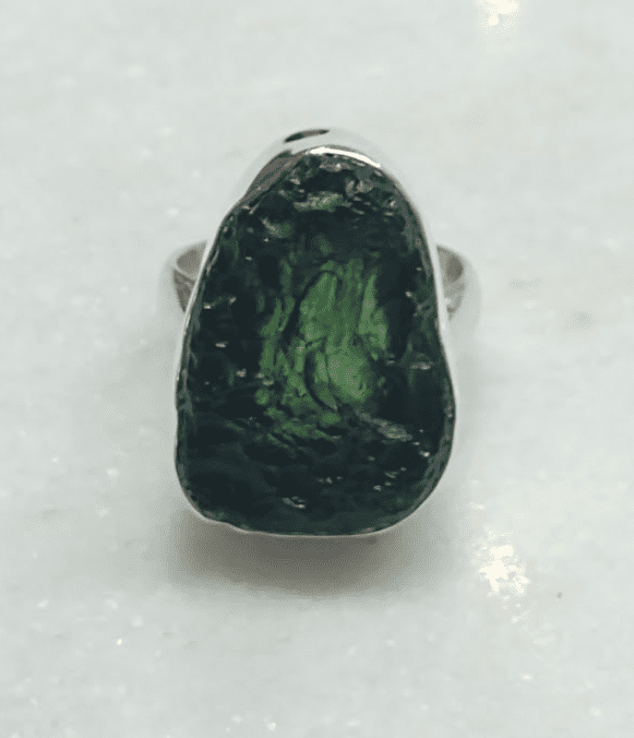 Moldavite Raw Organic Ring s9.5