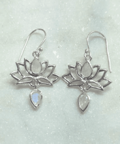 Moonstone Faceted Lotus Multi Stone Earrings | 925 Sterling Silver