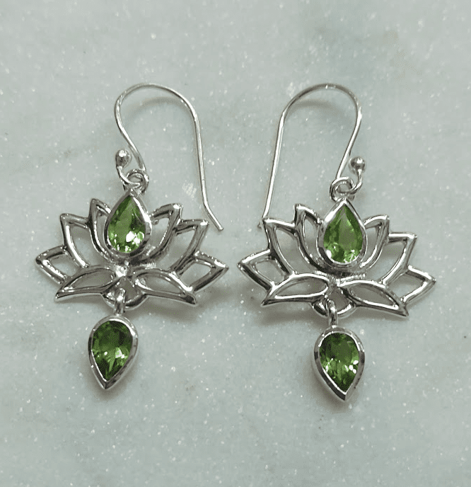 Peridot Faceted Lotus Multi Stone Earrings | 925 Sterling Silver