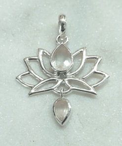Rose Quartz Faceted Teardrop Lotus Multi Stone Pendant | 925 Sterling Silver
