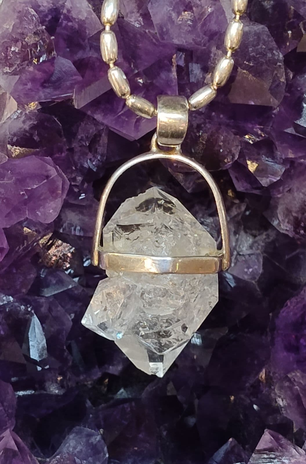 Herkimer Diamond Rough Double Term Point Pendant
