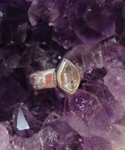 Herkimer Diamond Bezel Set Ring  with Hammered Band-  s9.5