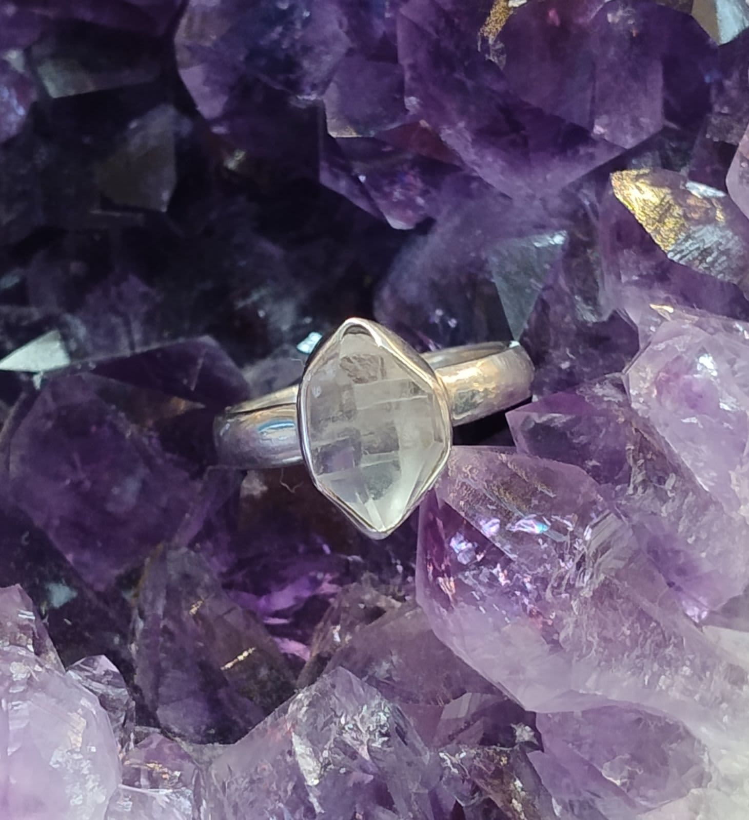 Herkimer Diamond Raw Bezel Set Ring s7.5