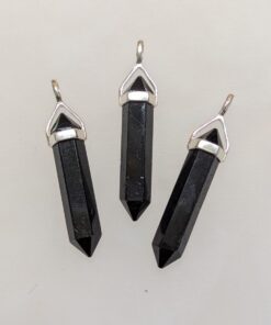 Black Tourmaline Double Terminated Pendant | 925 Sterling Silver (Long)