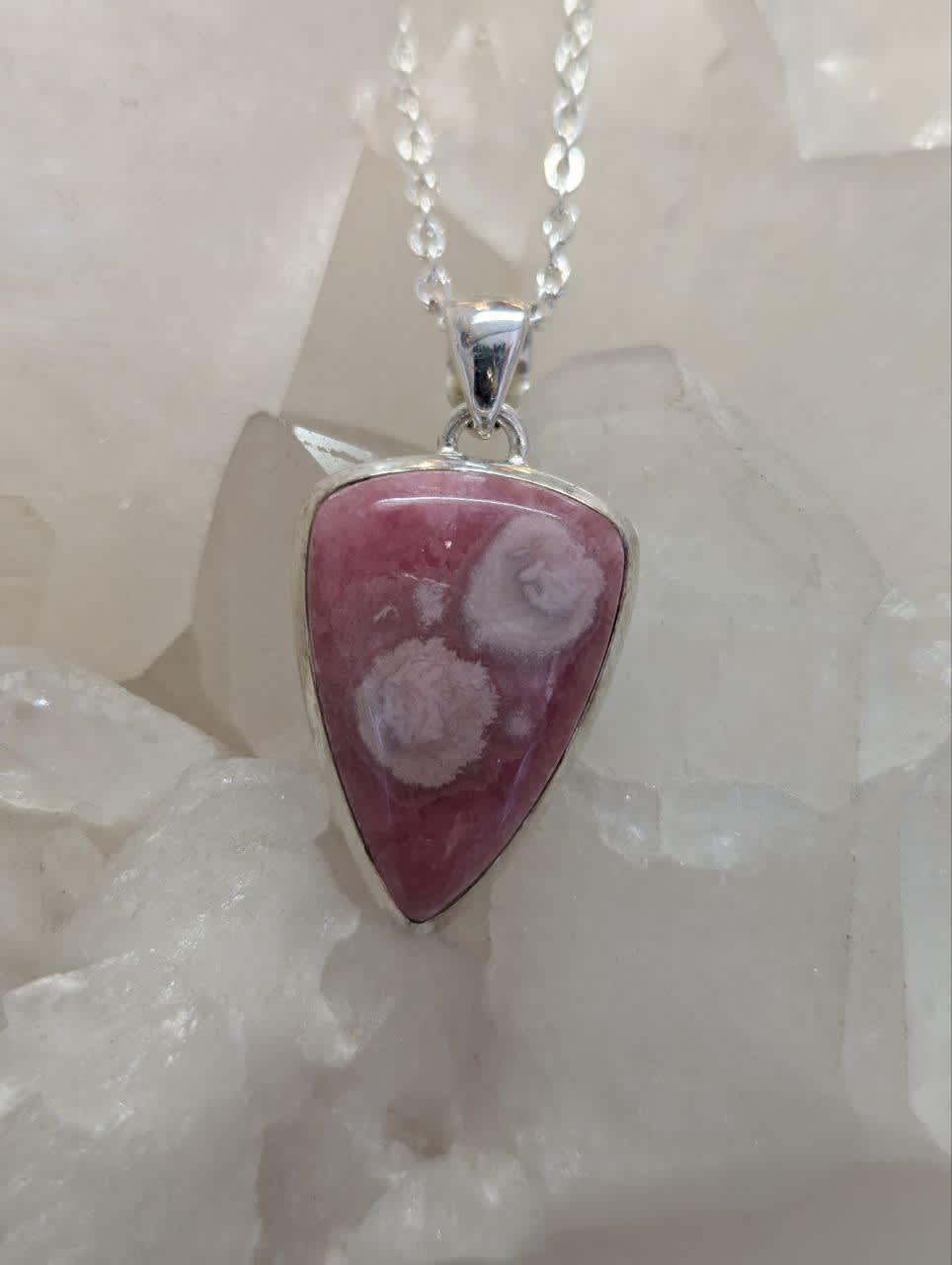 Rhodochrosite Cab Inverted Triangle Pendant