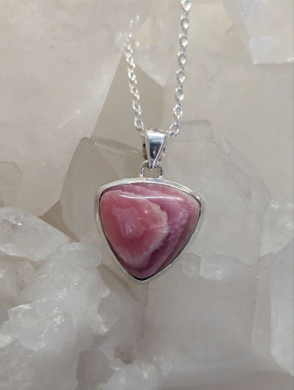 Rhodochrosite Cab Trillion Pendant