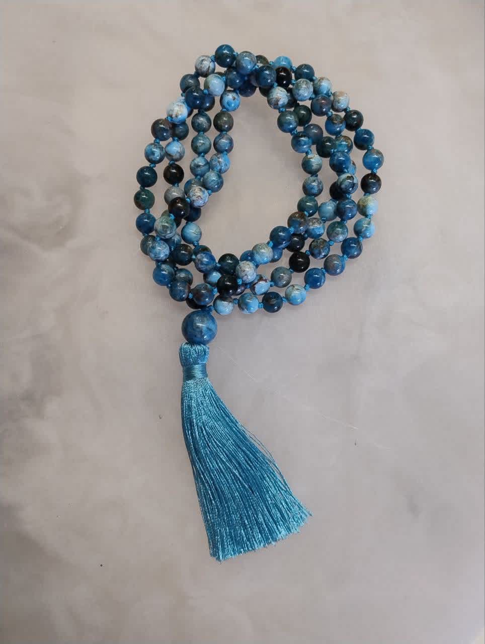 Mala Beads: Blue Apatite