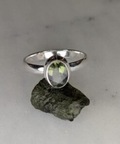 Moldavite Faceted Oval Bezel Set Ring s8
