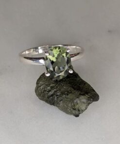 Moldavite Faceted Oval Claw Set Ring s6