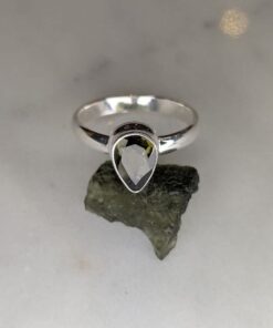 Moldavite Faceted Trillion Bezel Set Ring s7