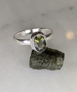 Moldavite Faceted Oval Bezel Set Ring s7