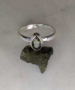 Moldavite Faceted Teardrop Bezel Set Ring s8.5