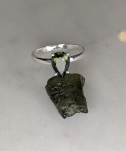 Moldavite Faceted Teardrop Claw Set Ring s7