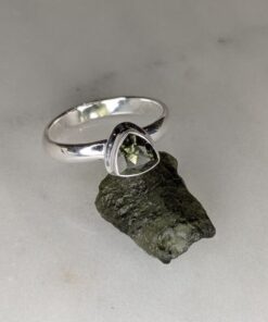 Moldavite Faceted Trillion Bezel Set Ring s8