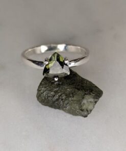 Moldavite Faceted Trillion Claw Set Ring s6