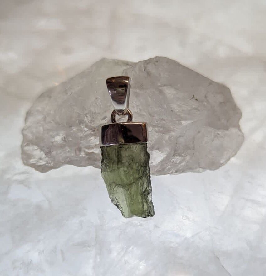 Moldavite Raw Organic Pendant with Bale Setting