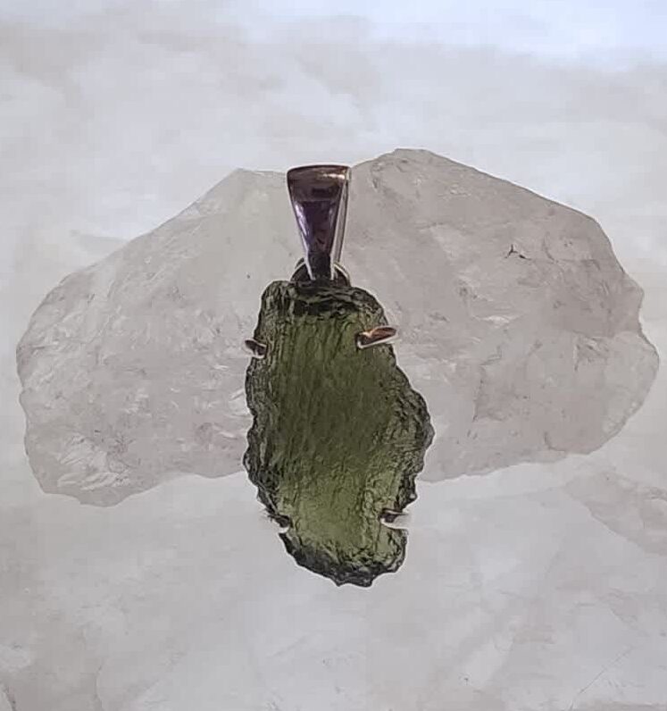 Moldavite Raw Organic Pendant Claw Set