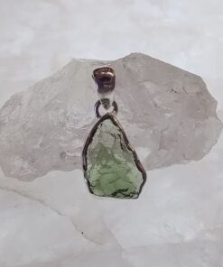 Moldavite Raw Organic Pendant Bezel Set