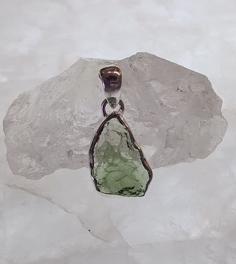 Moldavite Raw Organic Pendant Bezel Set