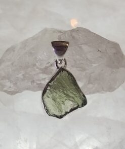 Moldavite Raw Organic Pendant Bezel Set