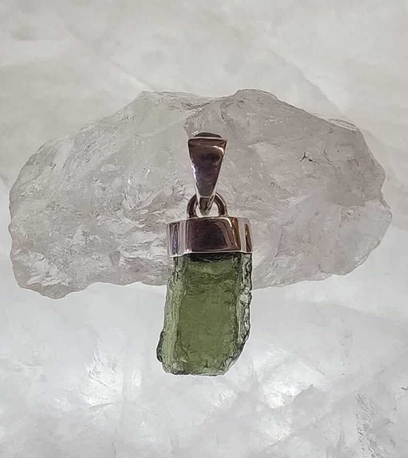 Moldavite Raw Organic Pendant with Bale Setting