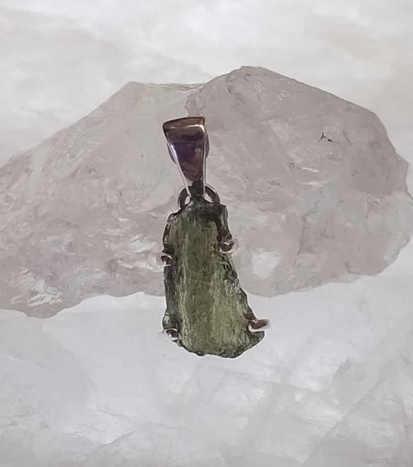 Moldavite Raw Organic Pendant Claw Set